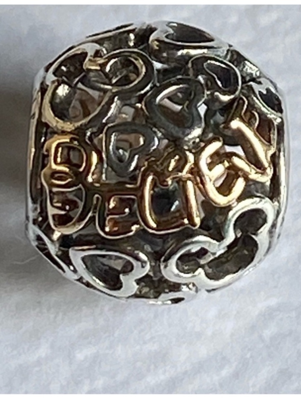 Authentic Pandora Silver & 14k Gold Two Tone Disney “Believe” Charm ~ Retired